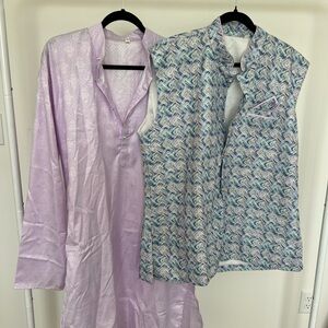 Lavender Kurta and Patterned Vest Set